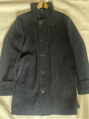 G-Star Black Wool Pea Coat with Stand Collar